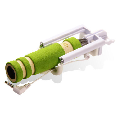 mini pocket size extendable wired selfie stick green
