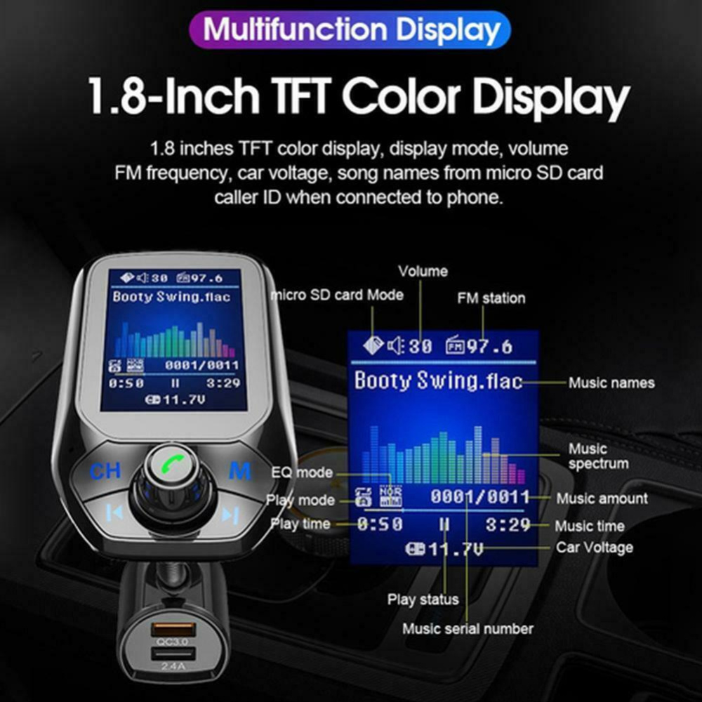 T43 FM Transmitter Bluetooth 5 Radio Handsfree Car Kit