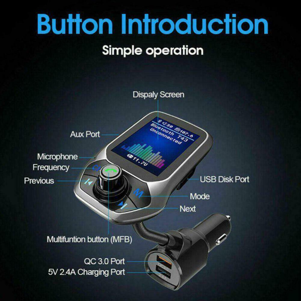 T43 FM Transmitter Bluetooth 5 Radio Handsfree Car Kit